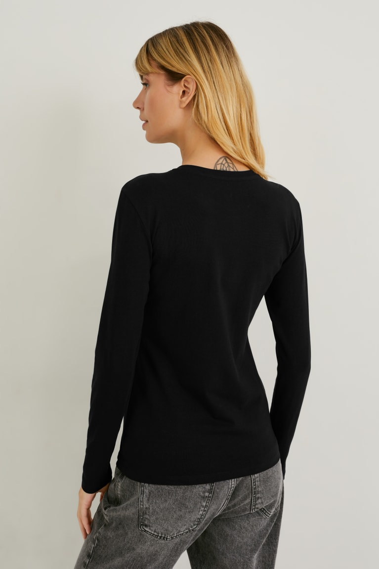 Black C&A Multipack Of 2 Basic Long Sleeve Organic Cotton Women's Top | WMBFV-4129