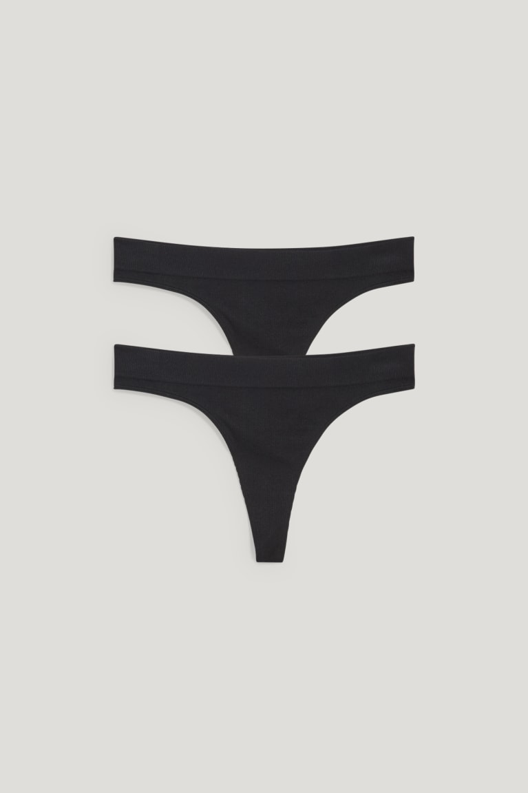 Black C&A Multipack Of 2 Thong Seamless Women's Underwear | OVNJU-0748