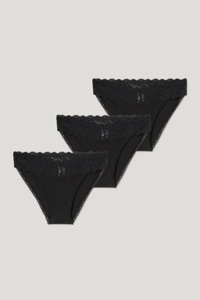 Black C&A Multipack Of 3 Briefs Organic Cotton Women's Underwear | FVTUN-8401