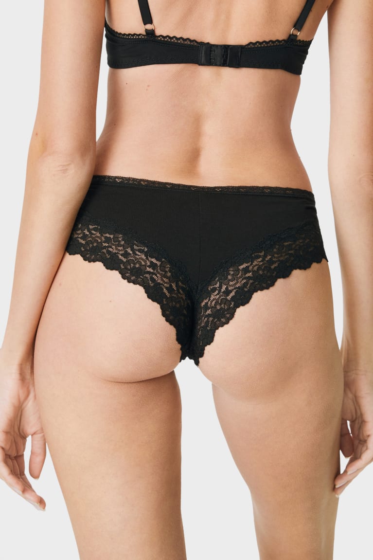 Black C&A Multipack Of 3 Briefs Organic Cotton Women's Underwear | HMBOU-4176