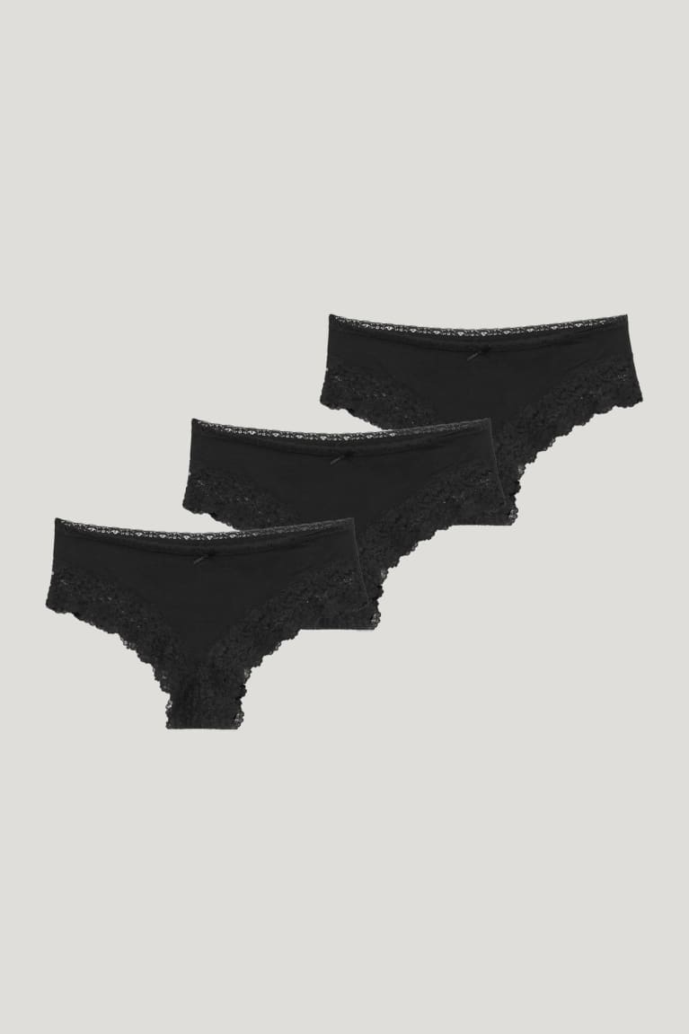 Black C&A Multipack Of 3 Briefs Organic Cotton Women's Underwear | HMBOU-4176