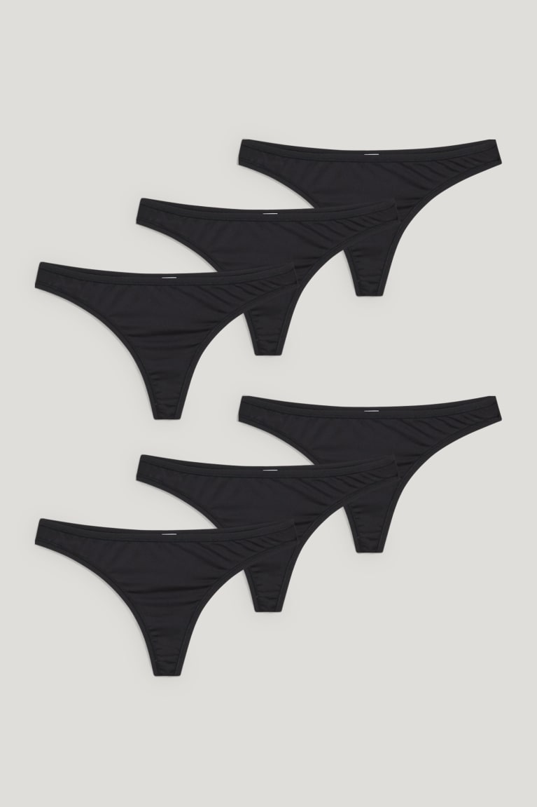 Black C&A Multipack Of 6 Thong Lycra® Women's Underwear | NXBHG-6501