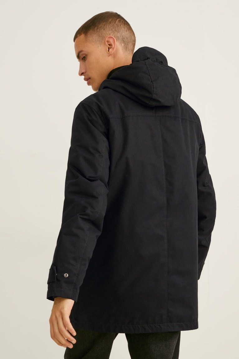 Black C&A Parka With Hood Men's Jackets | MVCLI-7241