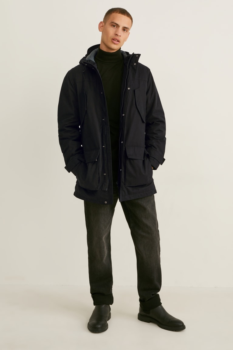 Black C&A Parka With Hood Men's Jackets | MVCLI-7241