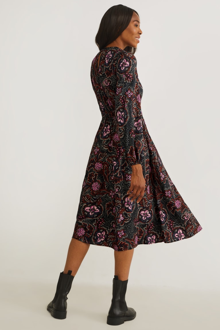 Black C&A Patterned Women's Dress | CBFMD-6987