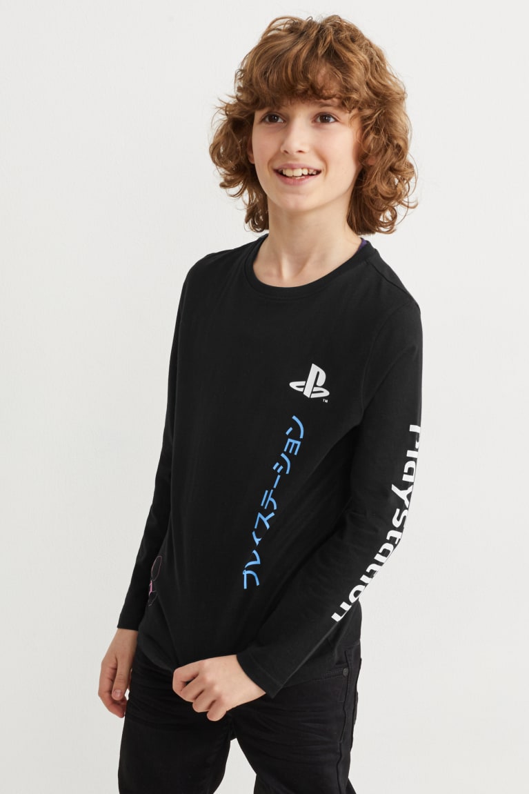 Black C&A Playstation Long Sleeve Boys\' Top | RVPTC-2681