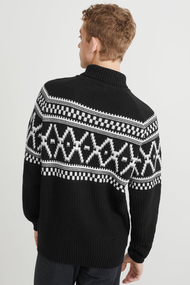 Black C&A Polo Neck Men's Jumper | OXULM-7483