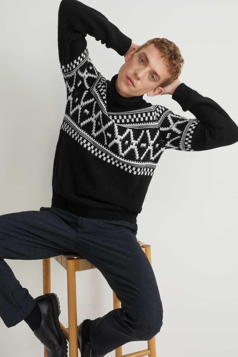 Black C&A Polo Neck Men's Jumper | OXULM-7483