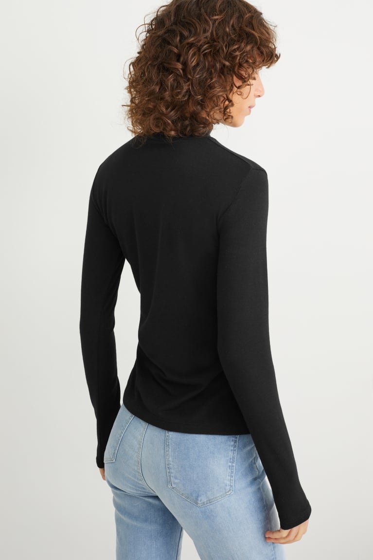 Black C&A Polo Neck Women's Top | PNRFA-1435