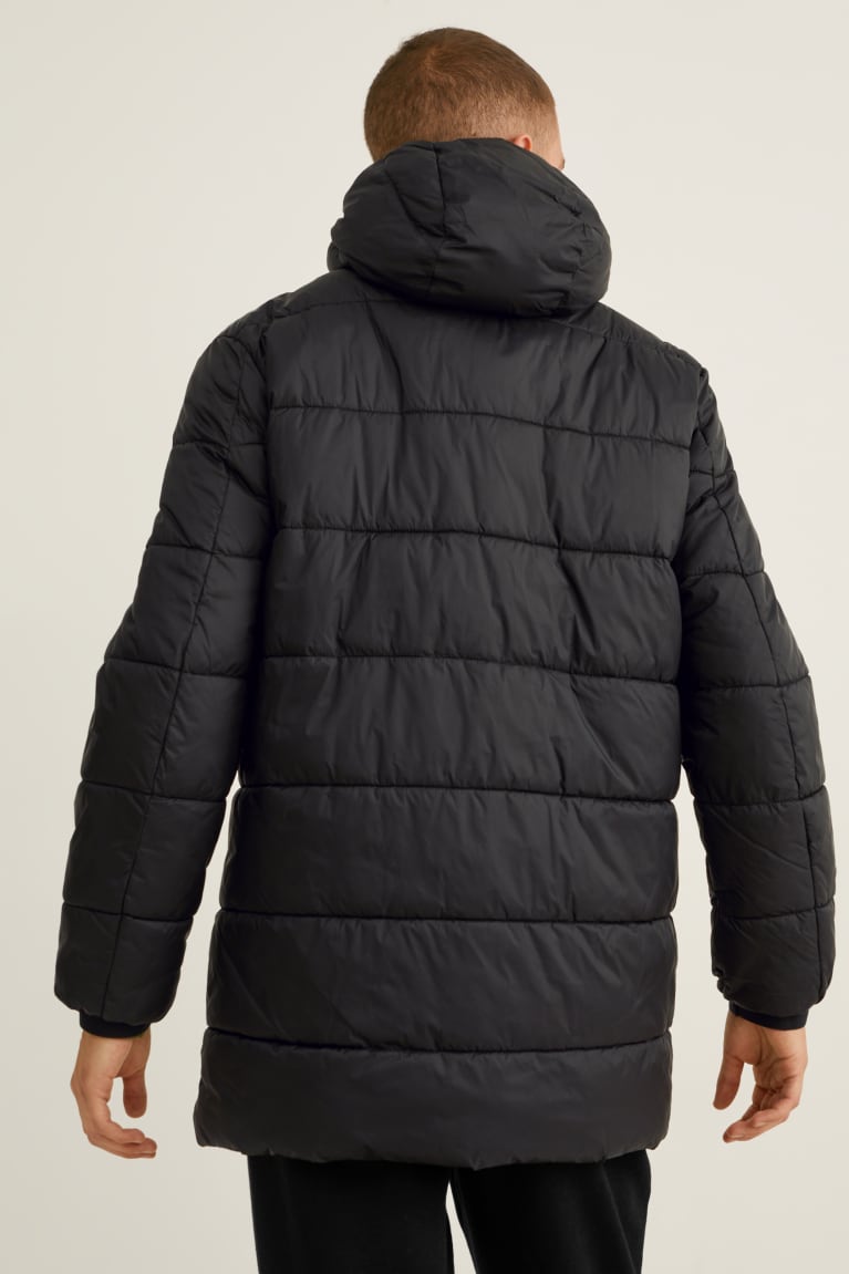 Black C&A Quilted With Hood Recycled Men's Jackets | ROTWU-4957