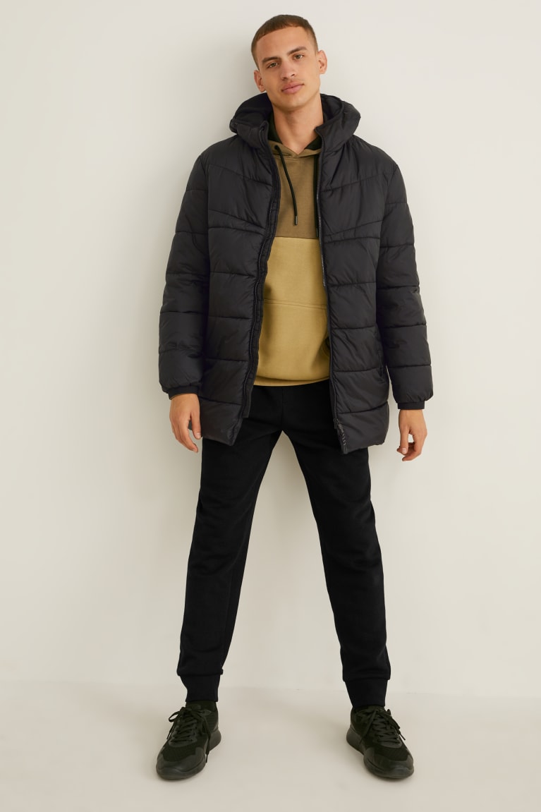 Black C&A Quilted With Hood Recycled Men's Jackets | ROTWU-4957