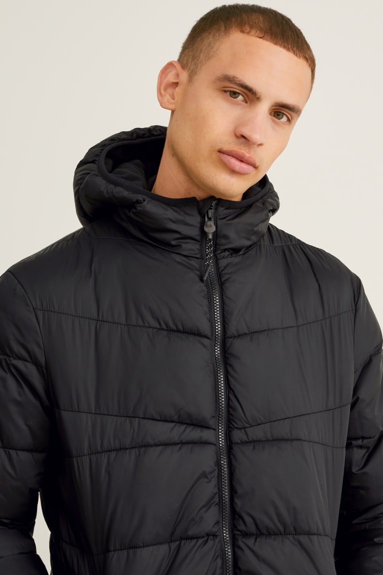 Black C&A Quilted With Hood Recycled Men\'s Jackets | ROTWU-4957