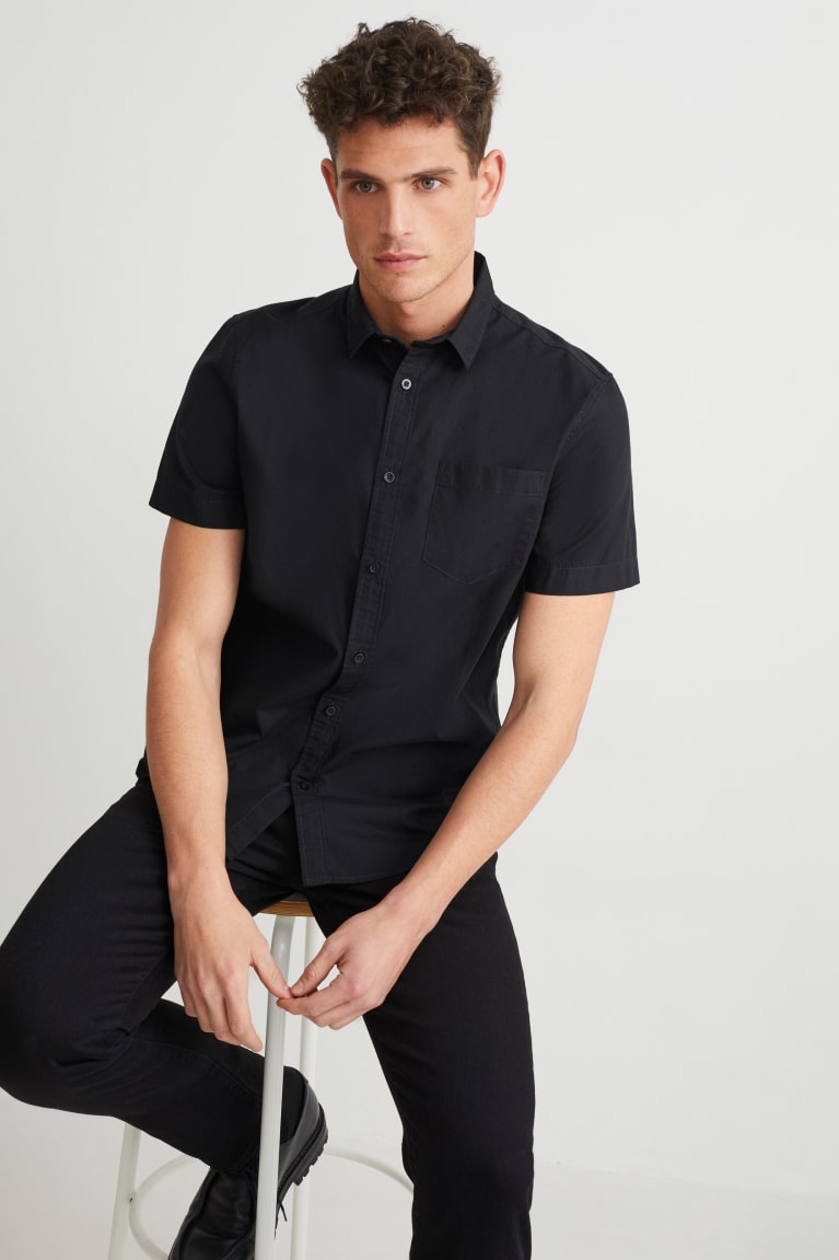 Black C&A Regular Fit Kent Collar Men's Shirts | FTDAI-3824