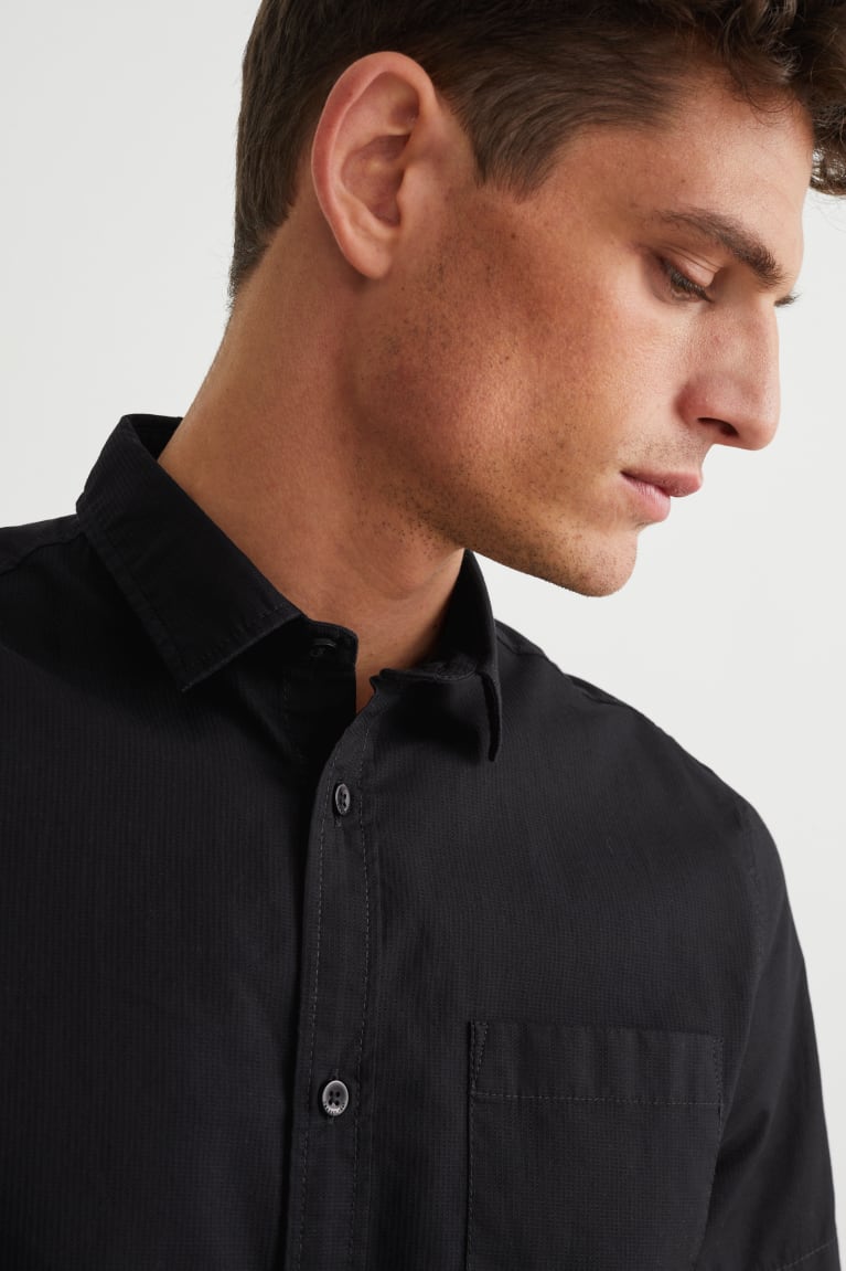 Black C&A Regular Fit Kent Collar Men's Shirts | FTDAI-3824