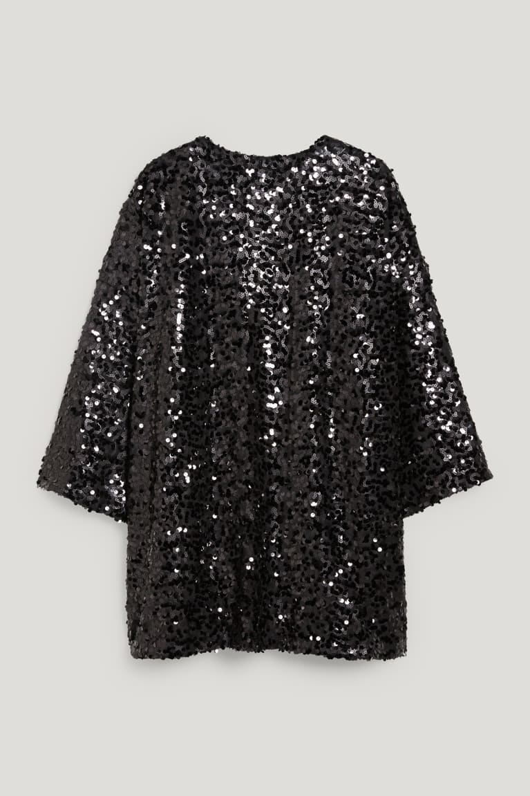 Black C&A Sequin Kimono Shiny Women's Hoodie | XYDAQ-7034