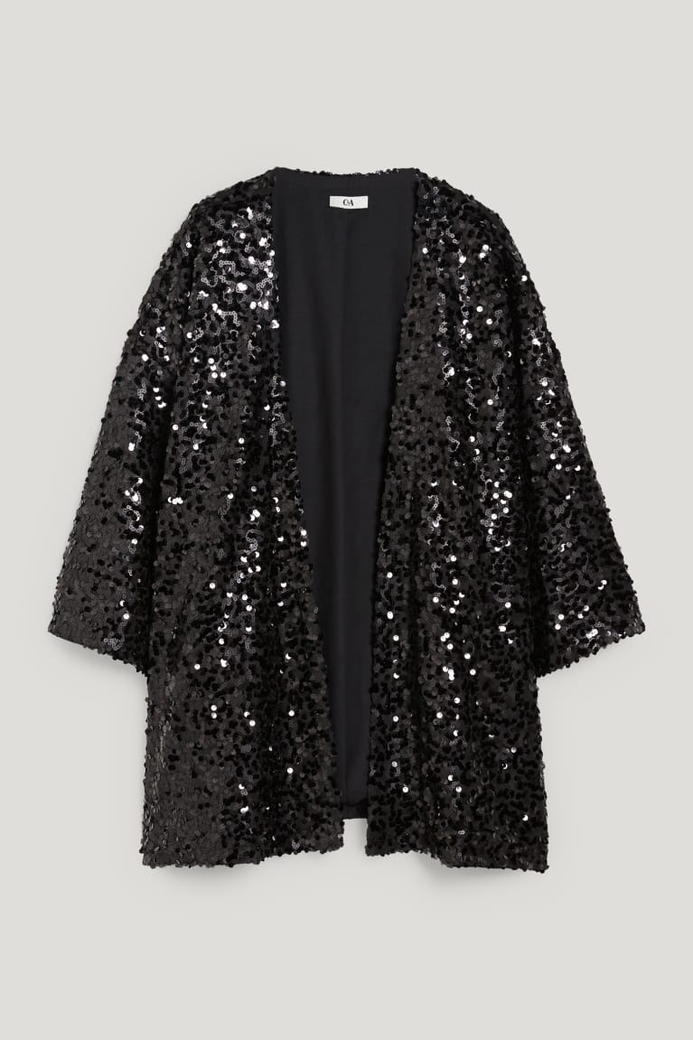 Black C&A Sequin Kimono Shiny Women\'s Hoodie | XYDAQ-7034