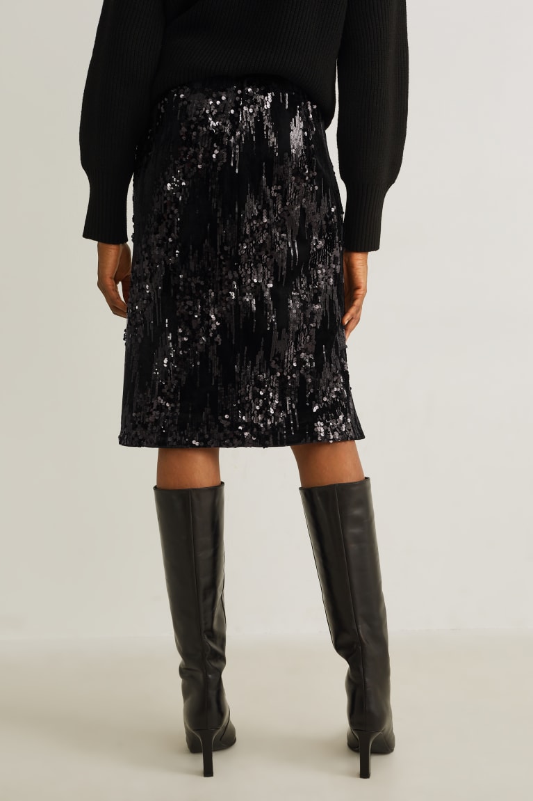 Black C&A Sequin Shiny Women's Skirts | XLCNV-3062