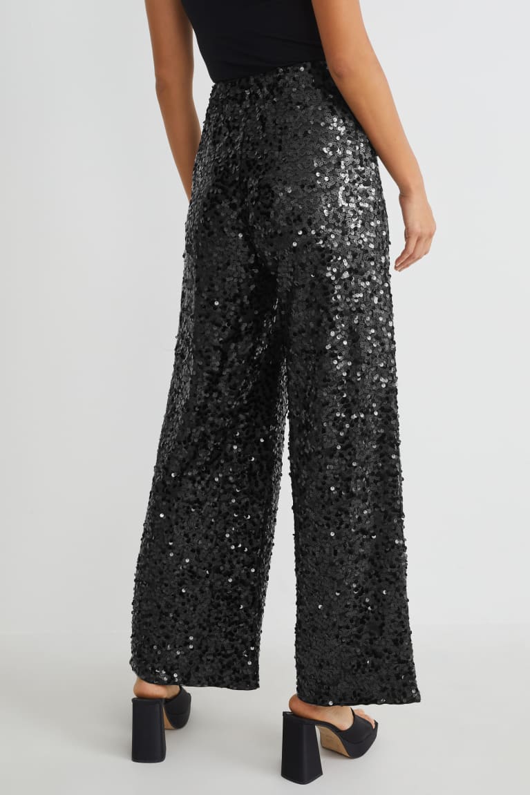 Black C&A Sequin Women's Trousers | PXYIM-6305