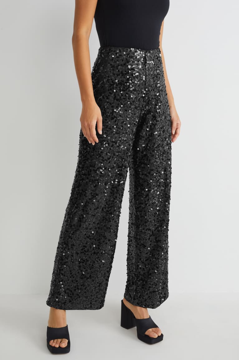 Black C&A Sequin Women's Trousers | PXYIM-6305