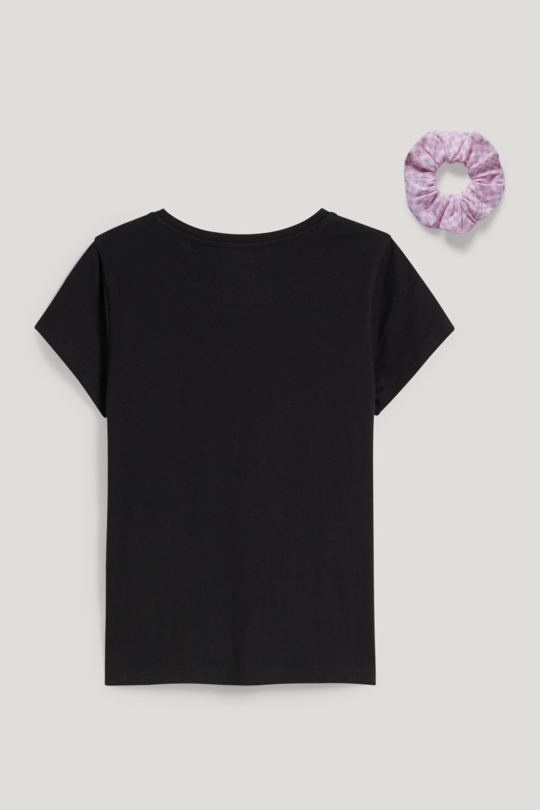 Black C&A Set Sleeve And Scrunchie In-conversion Cotton Girls' T-shirts | HBMNR-4316