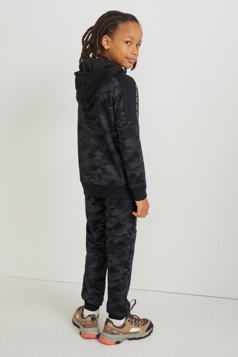 Black C&A Set Zip-through And Joggers 2 Piece Patterned Boys' Trousers | TIUVN-8507