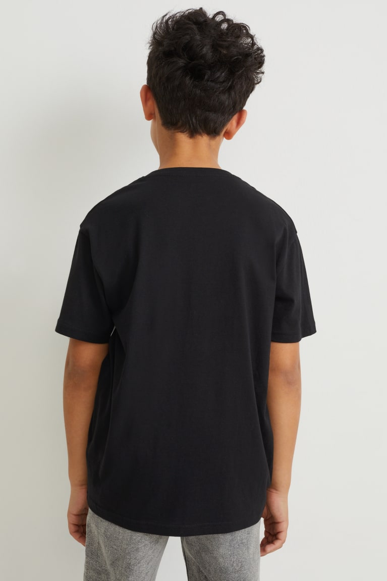 Black C&A Sleeve Augmented Reality Motif Boys' T-shirts | GZEBV-0258