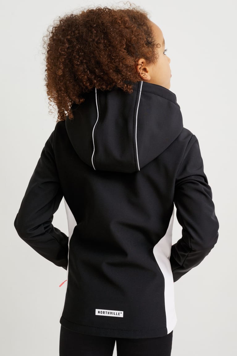 Black C&A Softshell With Hood Girls' Jackets | KGFPO-3821