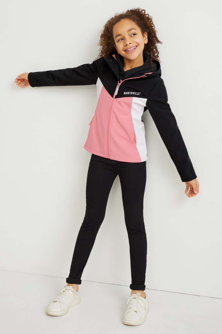 Black C&A Softshell With Hood Girls' Jackets | KGFPO-3821