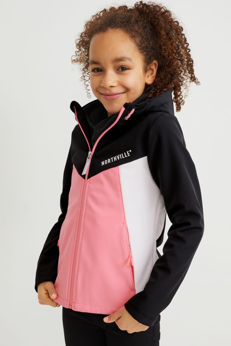 Black C&A Softshell With Hood Girls\' Jackets | KGFPO-3821