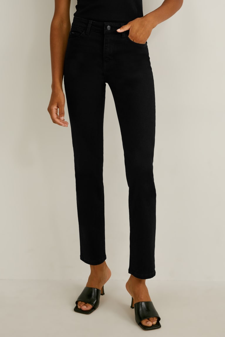 Black C&A Straight Mid-rise Waist Women's Jeans | AJGFK-9760