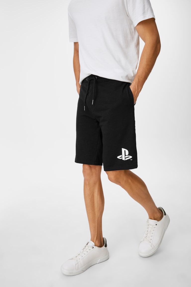 Black C&A Sweat Organic Cotton Playstation Men's Shorts | LPUZV-4038