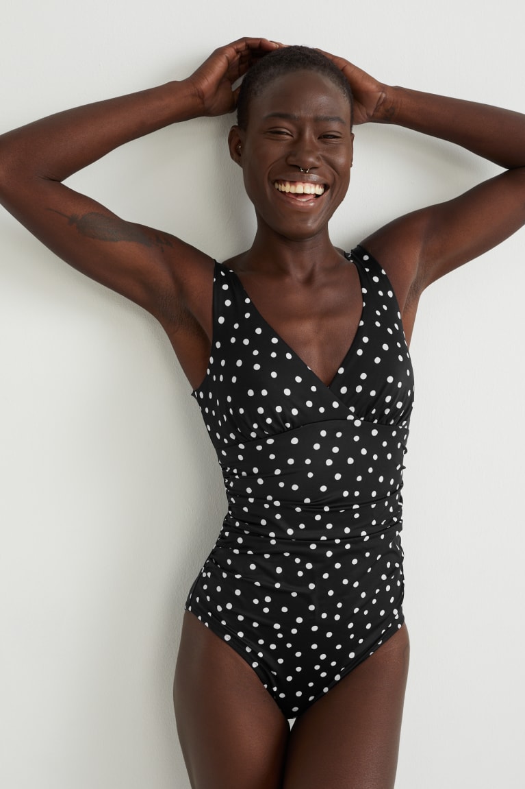 Black C&A Swimsuit Padded Polka Dot Women\'s Swimwear | CEXVJ-1274