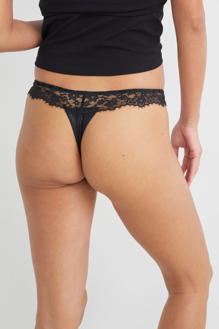 Black C&A Thong Women's Underwear | GZTNL-2850