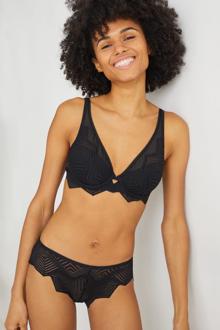 Black C&A Underwire Bra Demi Padded Women\'s Underwear | BYATS-5786