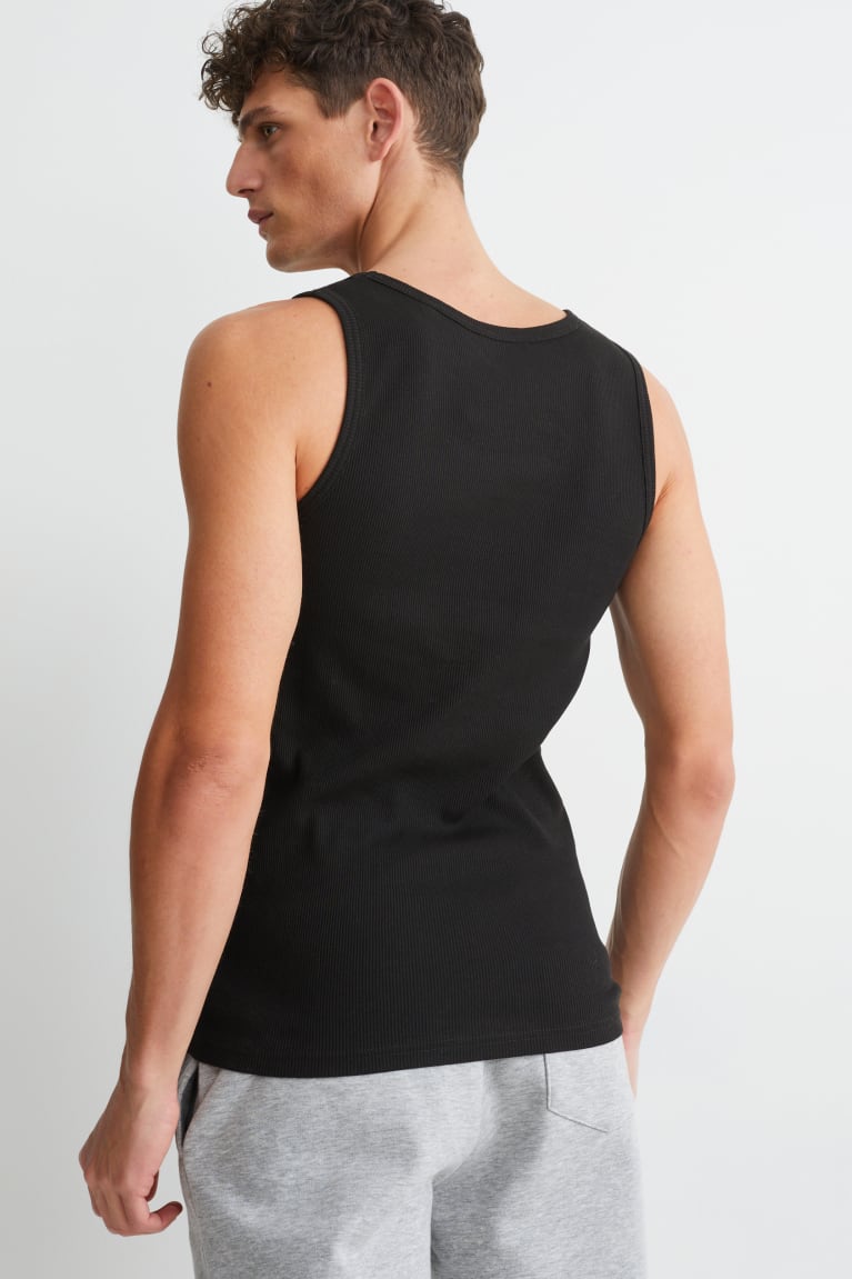 Black C&A Vest Double Rib Organic Cotton Men's Top | UZVBR-8760