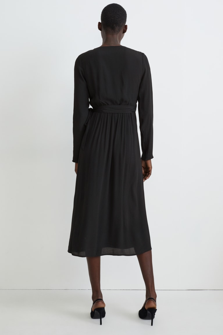 Black C&A Wrap With Lenzing™ Ecovero™ Women's Dress | OITFE-5207