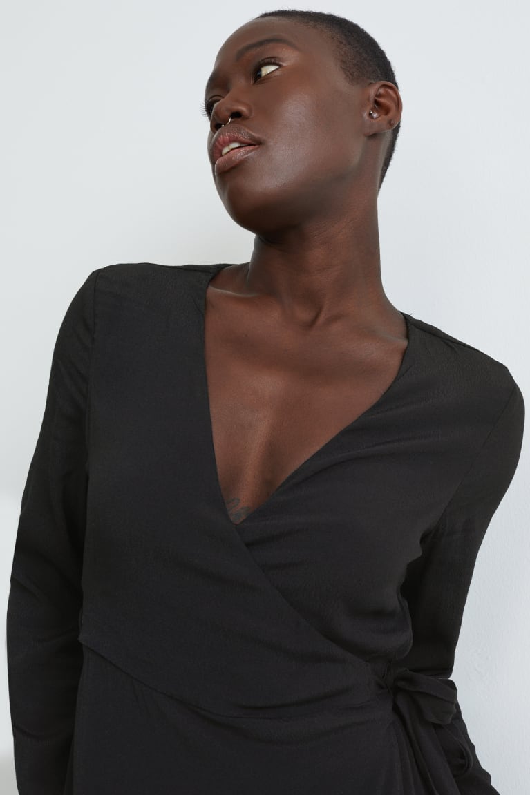 Black C&A Wrap With Lenzing™ Ecovero™ Women's Dress | OITFE-5207