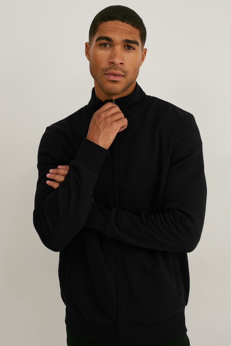 Black C&A Zip-through Organic Cotton Men\'s Sweatshirts | YERXZ-6024