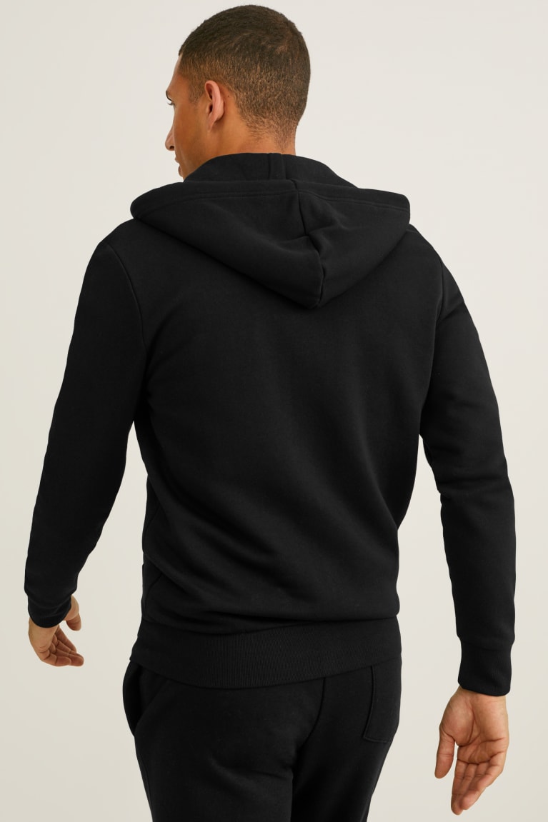 Black C&A Zip-through With Hood Organic Cotton Men's Sweatshirts | CFVJR-3127