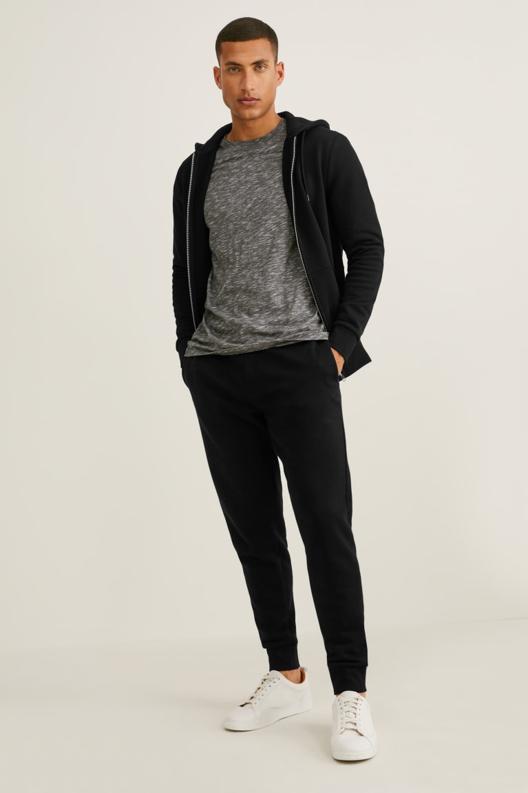 Black C&A Zip-through With Hood Organic Cotton Men's Sweatshirts | CFVJR-3127