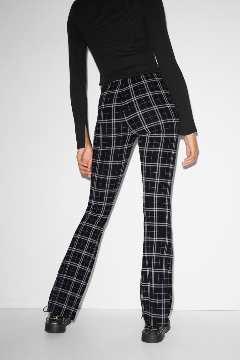 Black / Gray C&A Clockhouse Jersey Flared Check Women's Trousers | UDLAX-3195