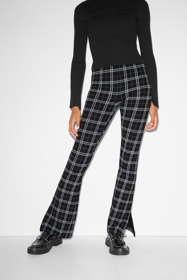 Black / Gray C&A Clockhouse Jersey Flared Check Women's Trousers | UDLAX-3195