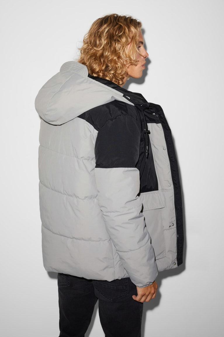 Black / Gray C&A Clockhouse Quilted With Hood Recycled Men's Jackets | VFLTW-5863