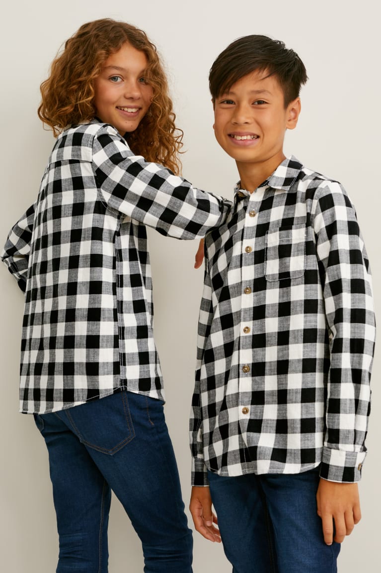 Black / Gray C&A Genderneutral Organic Cotton Check Boys' Shirts | WQLSF-9518