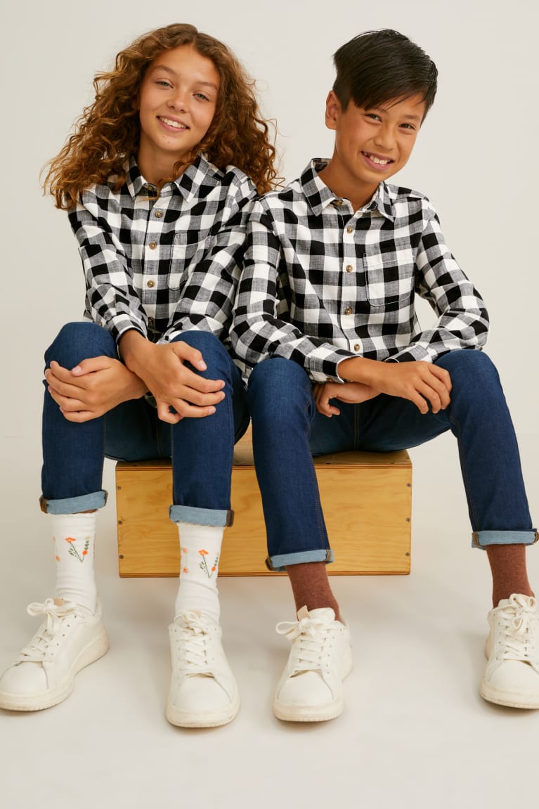 Black / Gray C&A Genderneutral Organic Cotton Check Boys' Shirts | WQLSF-9518