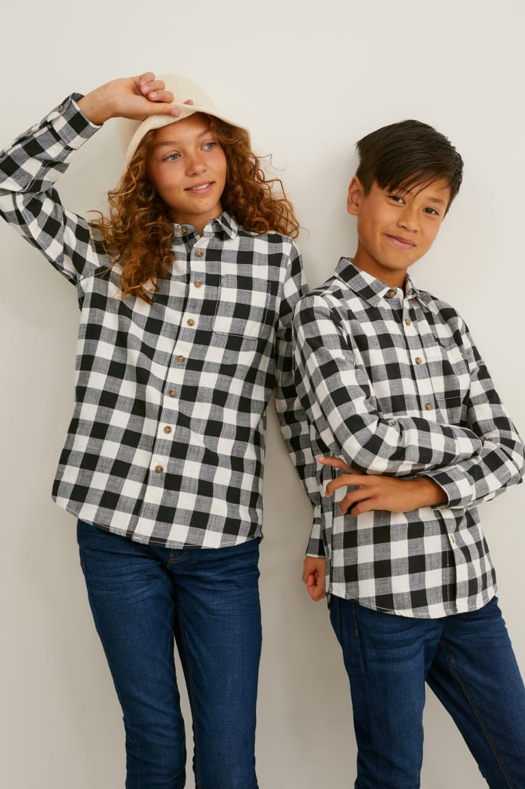 Black / Gray C&A Genderneutral Organic Cotton Check Boys\' Shirts | WQLSF-9518