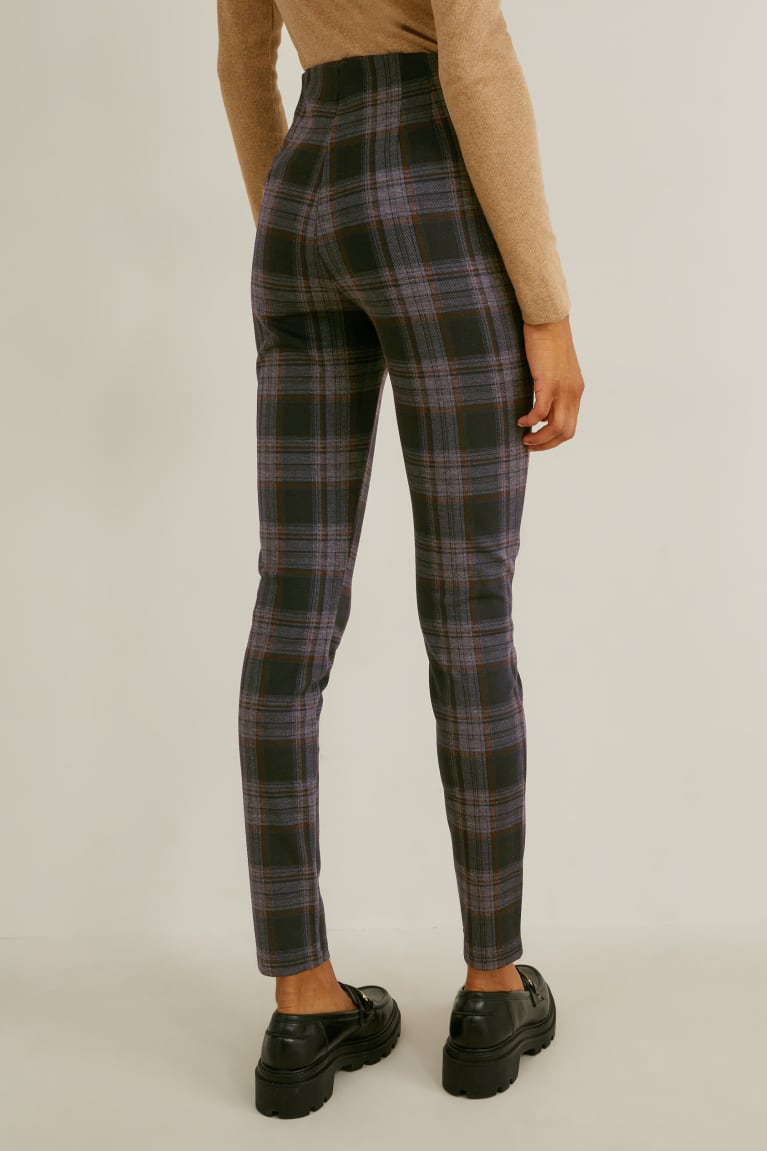 Black / Gray C&A Jersey Skinny Fit Recycled Check Women's Trousers | HEMDY-8274