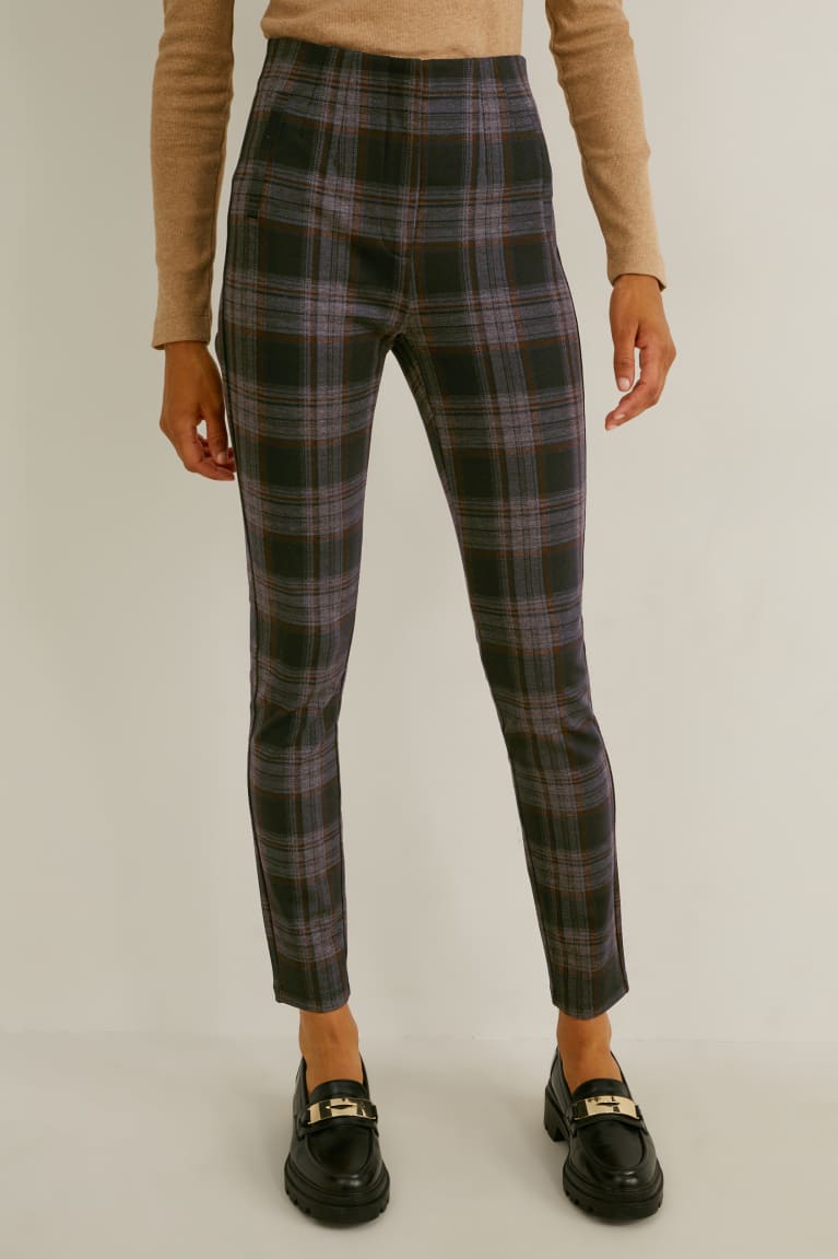 Black / Gray C&A Jersey Skinny Fit Recycled Check Women's Trousers | HEMDY-8274