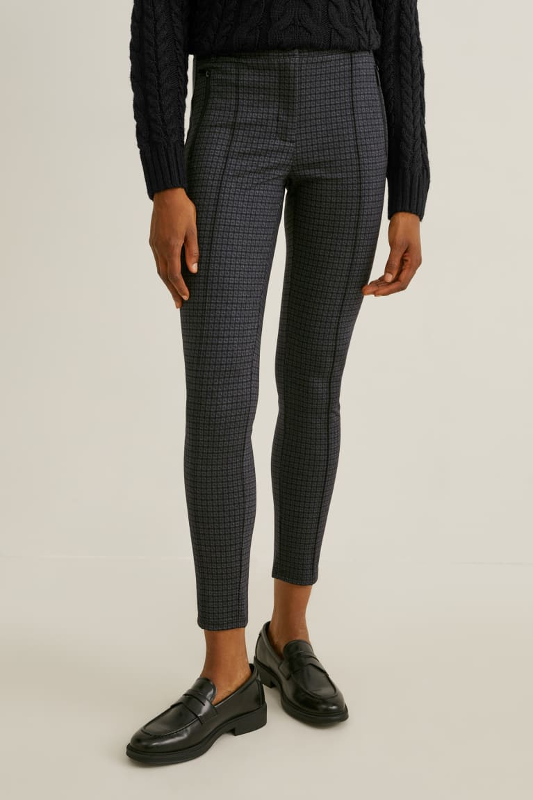 Black / Gray C&A Jersey Slim Fit Recycled Patterned Women's Trousers | ASTCV-8510