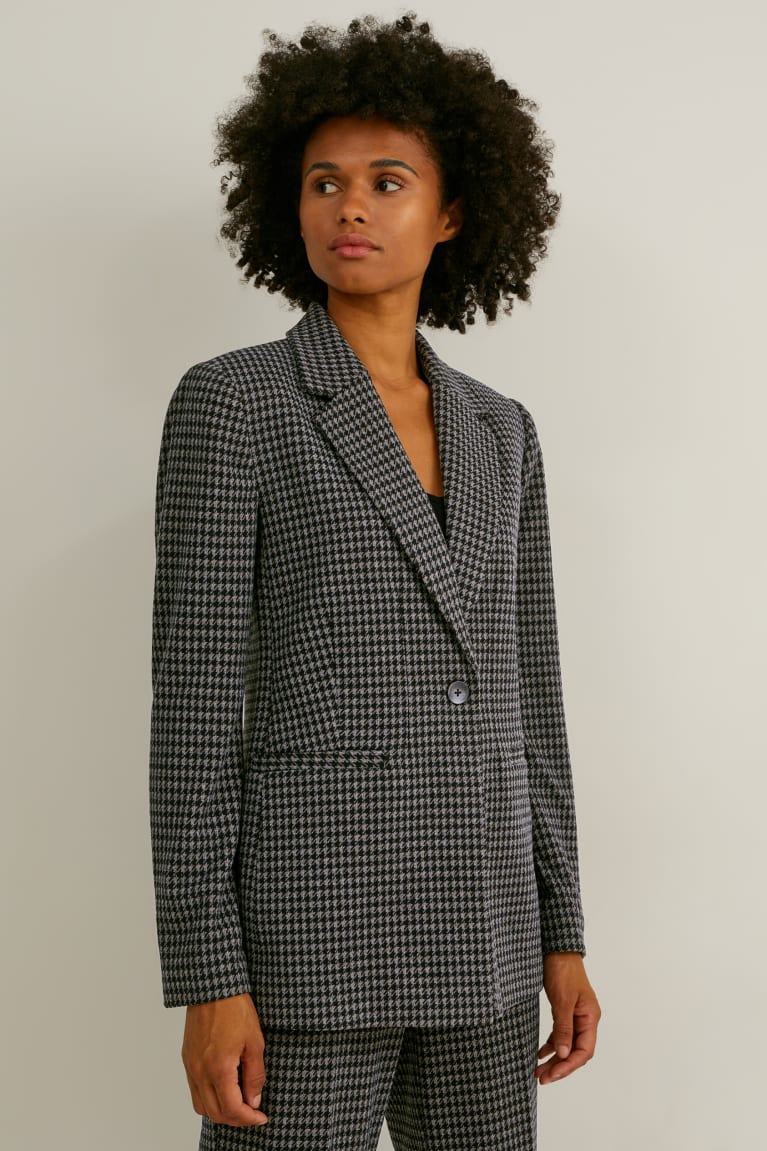 Black / Gray C&A Regular Fit Recycled Check Women\'s Blazers | BTNVO-7185